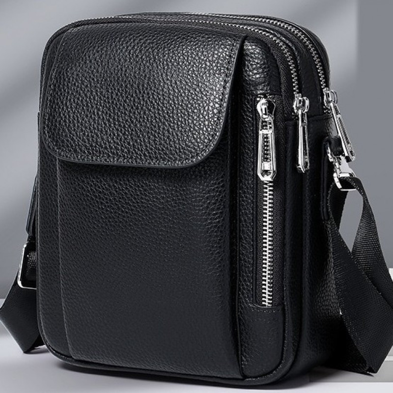 Чоловіча шкіряна сумка-барсетка 19х24х7.5, сумочка планшет через плече чорна Bexhill BX-09164