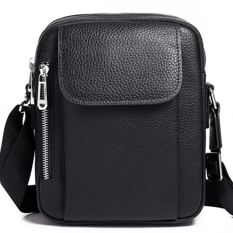 Чоловіча шкіряна сумка-барсетка 19х24х7.5, сумочка планшет через плече чорна Bexhill BX-09164