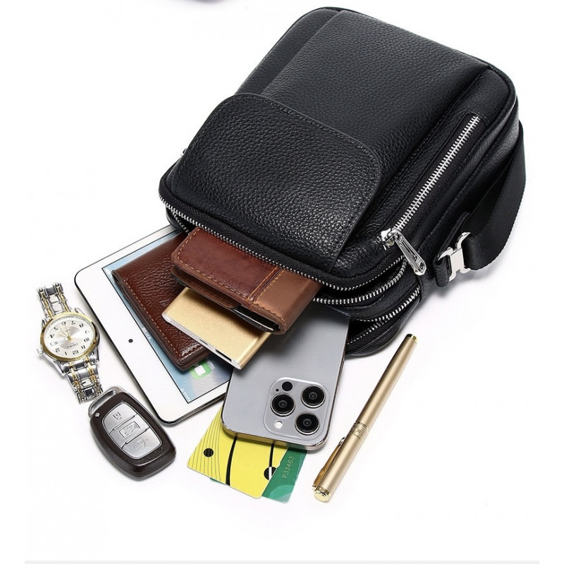 Чоловіча шкіряна сумка-барсетка 19х24х7.5, сумочка планшет через плече чорна Bexhill BX-09164