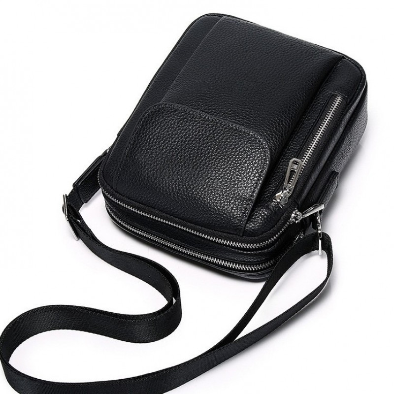 Чоловіча шкіряна сумка-барсетка 19х24х7.5, сумочка планшет через плече чорна Bexhill BX-09164