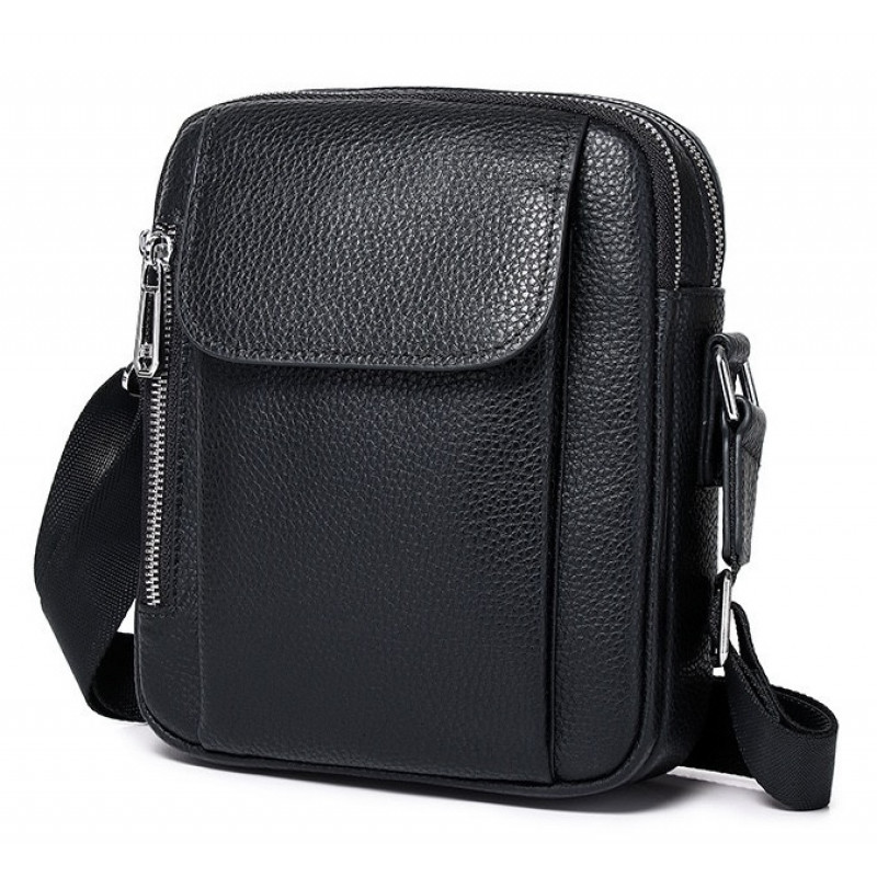 Чоловіча шкіряна сумка-барсетка 19х24х7.5, сумочка планшет через плече чорна Bexhill BX-09164