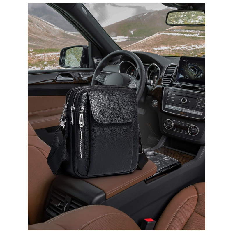 Чоловіча шкіряна сумка-барсетка 19х24х7.5, сумочка планшет через плече чорна Bexhill BX-09164