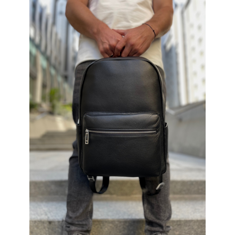 Чоловічий рюкзак з натуральної шкіри 28х39х15, наплічник для ноутбука та документів Tiding Bag 81809 чорний