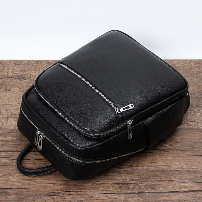 Чоловічий шкіряний рюкзак для поїздок та прогулянок 30х40х17, сумка на спину в офіс Tiding Bag 75362 чорна