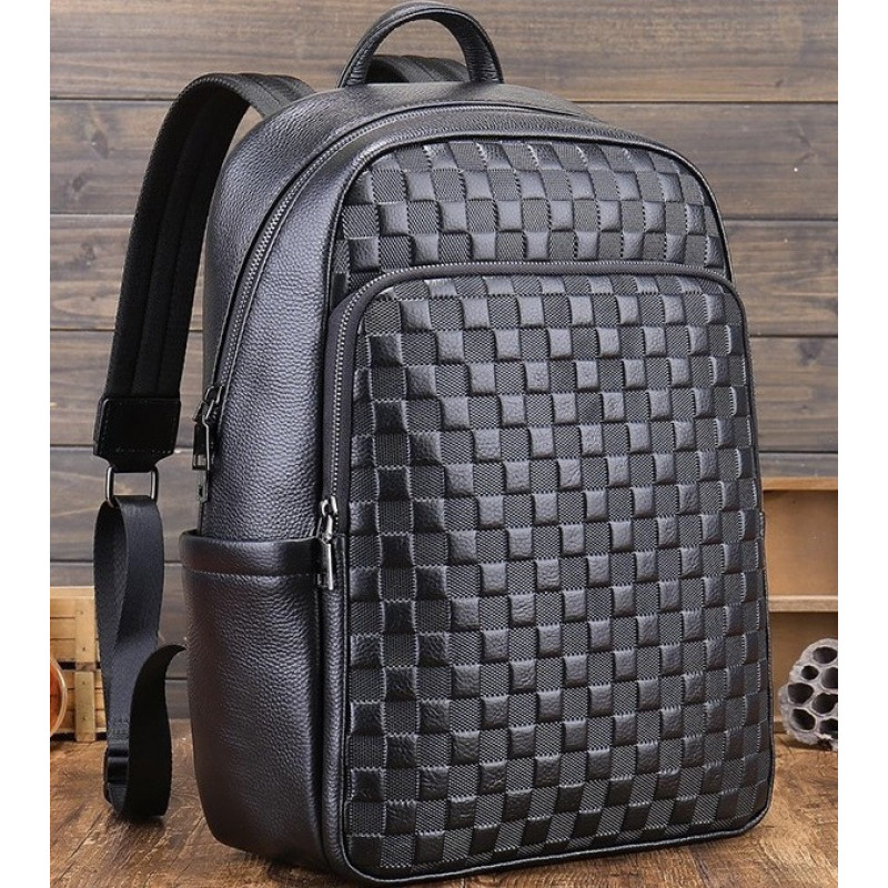 Рюкзак чоловічий шкіряний 30х41х15, міський наплічник для ноутбука та документів Tiding Bag 63989 чорний