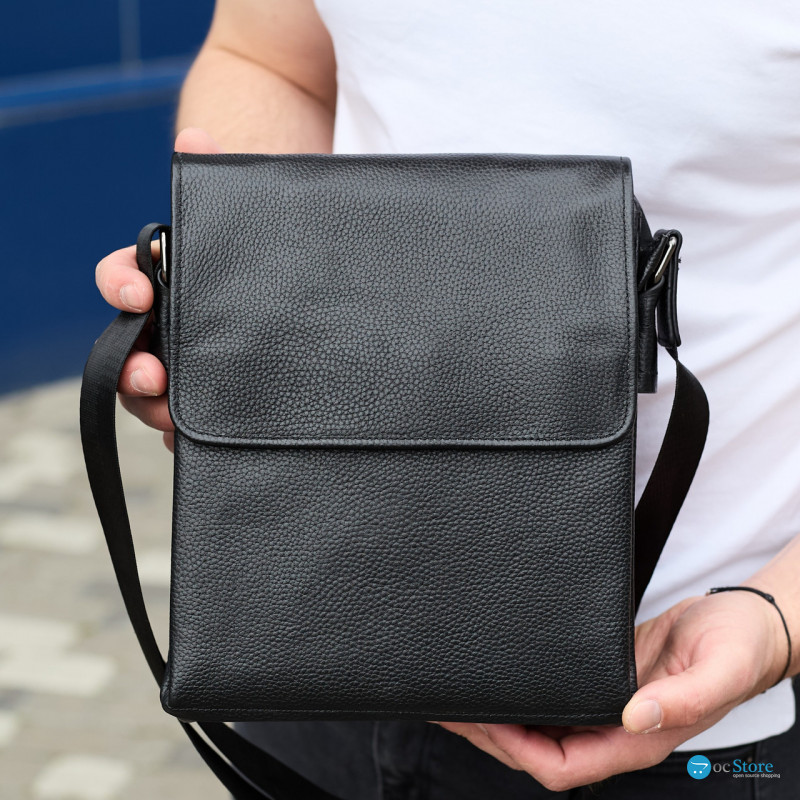 Сумка месенджер 21.5x25x7 шкіряна барсетка для чоловіків Tiding Bag 35775 чорна