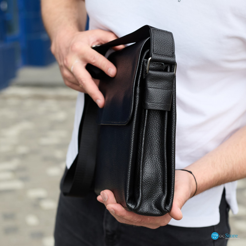 Сумка месенджер 21.5x25x7 шкіряна барсетка для чоловіків Tiding Bag 35775 чорна