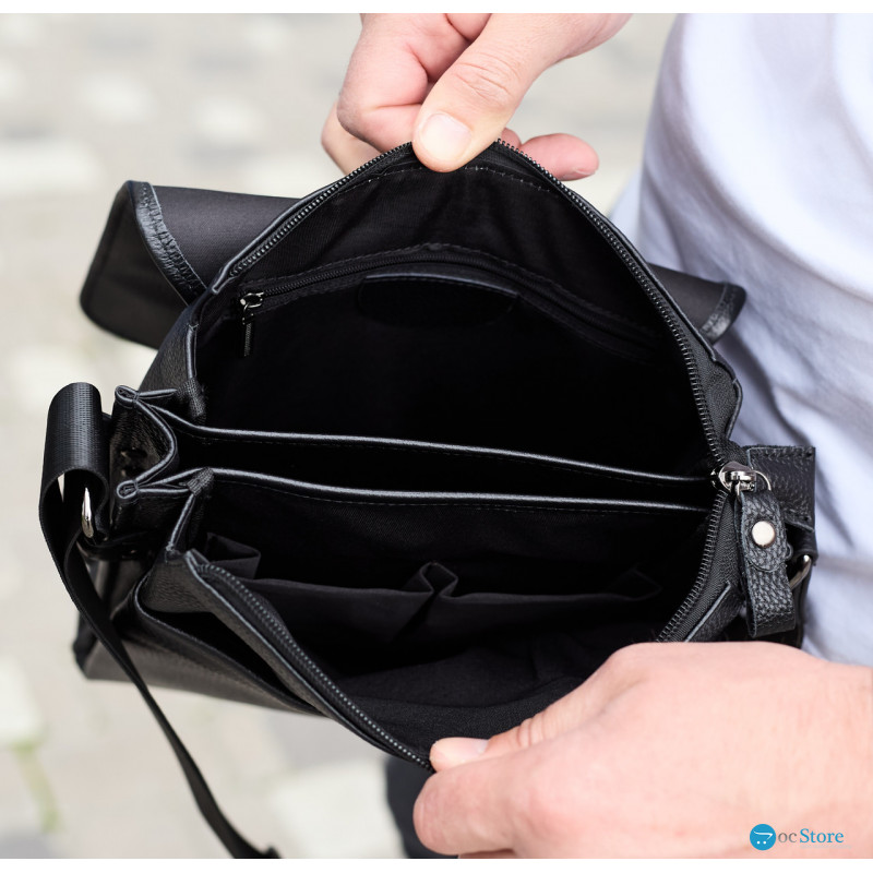 Сумка месенджер 21.5x25x7 шкіряна барсетка для чоловіків Tiding Bag 35775 чорна