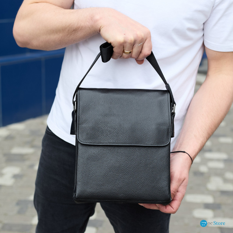 Сумка месенджер 21.5x25x7 шкіряна барсетка для чоловіків Tiding Bag 35775 чорна