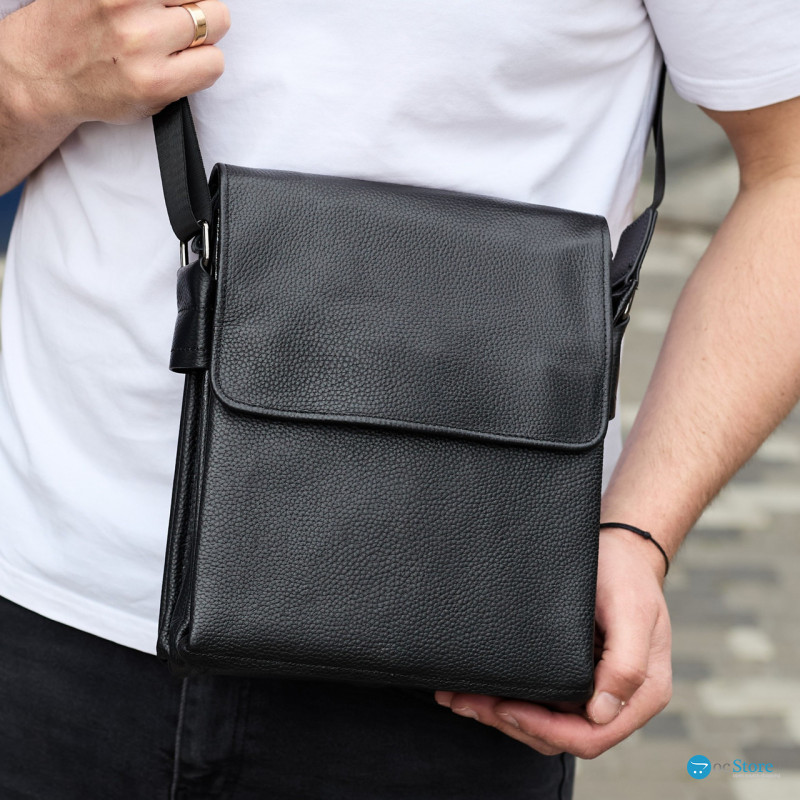 Сумка месенджер 21.5x25x7 шкіряна барсетка для чоловіків Tiding Bag 35775 чорна