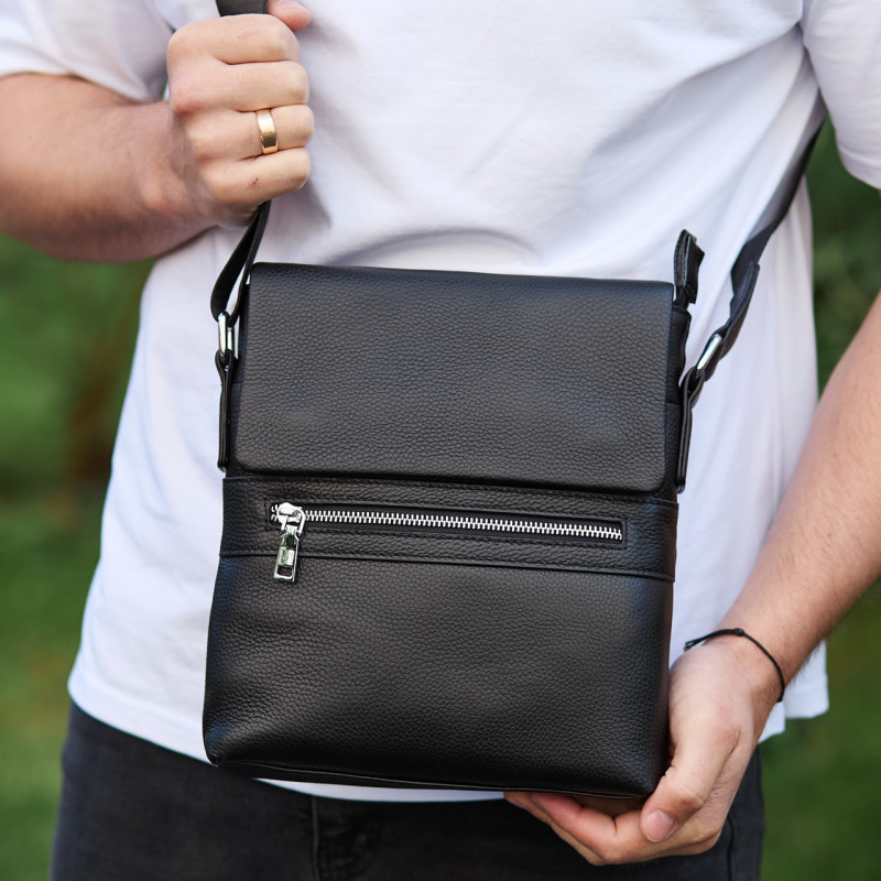Чоловіча барсетка 23х26х6, месенджер через плече шкіряний Tiding Bag 80471 чорний