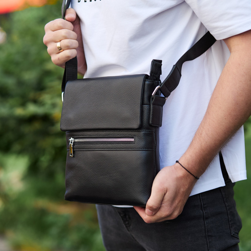 Чоловіча барсетка 23х26х6, месенджер через плече шкіряний Tiding Bag 80471 чорний