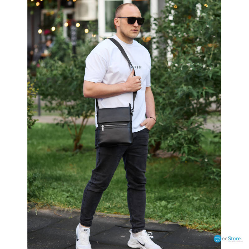 Чоловіча барсетка 23х26х6, месенджер через плече шкіряний Tiding Bag 80471 чорний