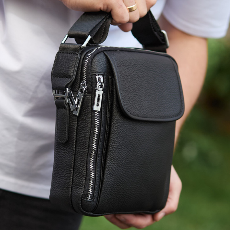 Чоловіча шкіряна сумка-барсетка 19х24х7.5, сумочка планшет через плече Bexhill BX-36256 чорна