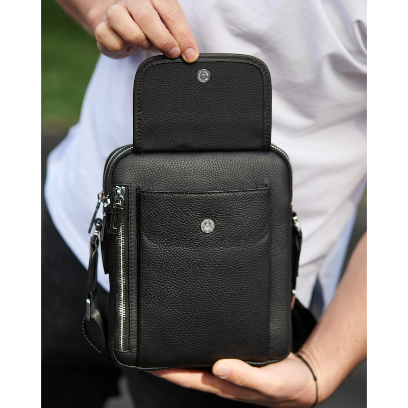 Чоловіча шкіряна сумка-барсетка 19х24х7.5, сумочка планшет через плече Bexhill BX-36256 чорна