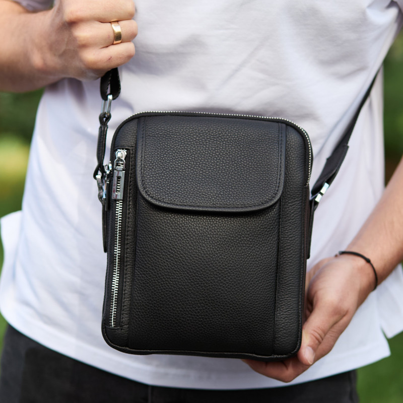 Чоловіча шкіряна сумка-барсетка 19х24х7.5, сумочка планшет через плече Bexhill BX-36256 чорна