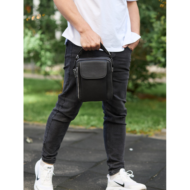 Чоловіча шкіряна сумка-барсетка 19х24х7.5, сумочка планшет через плече Bexhill BX-36256 чорна