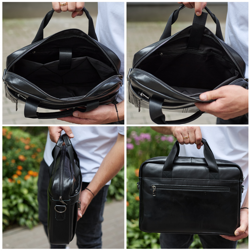 Чоловічий портфель для ноутбука 38х28х8, офісна шкіряна сумочка, міська чоловіча ділова сумка, чорна