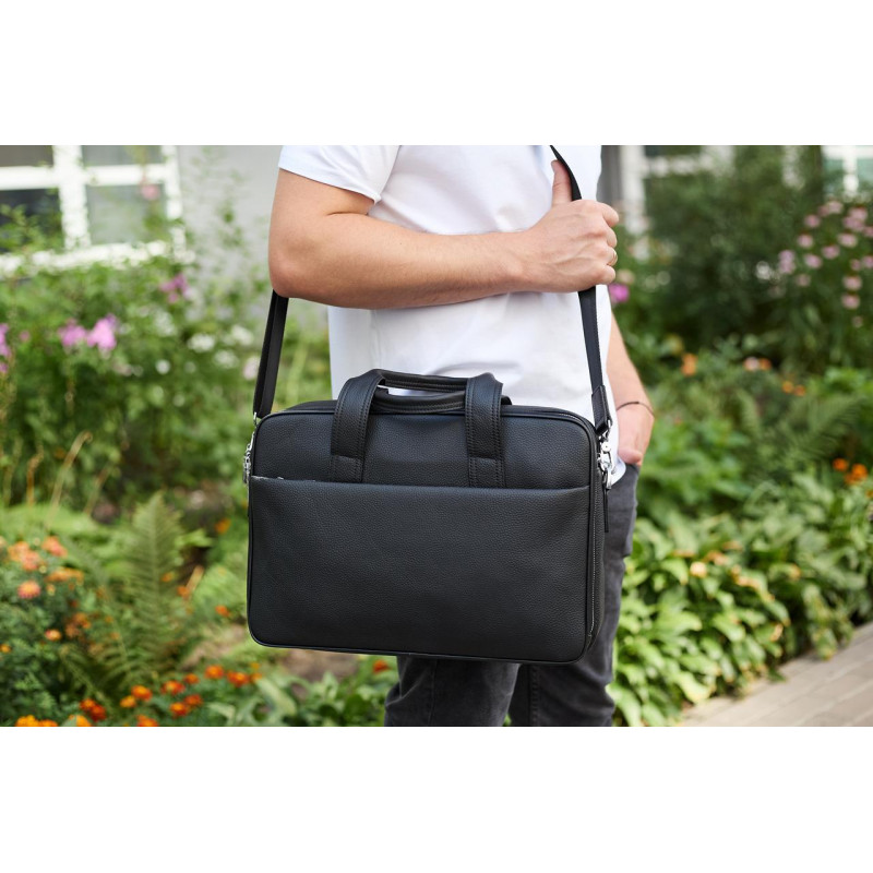Чоловічий портфель на плече 40х28х10, офісний шкіряний месенджер, чоловіча ділова сумка для міста, чорний