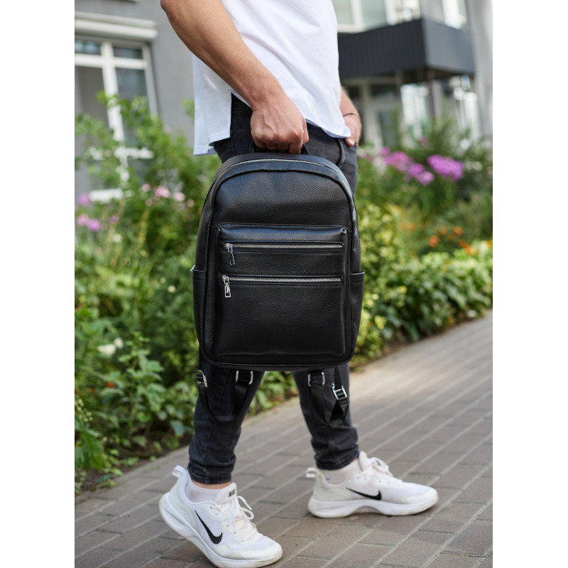 Міський чоловічий рюкзак із натуральної шкіри 41х30х17, наплічна сумка для ноутбука та документів, чорний