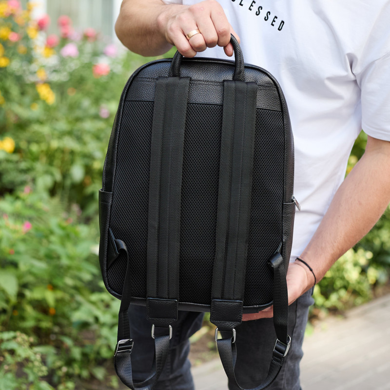 Міський чоловічий рюкзак із натуральної шкіри 41х30х17, наплічна сумка для ноутбука та документів, чорний