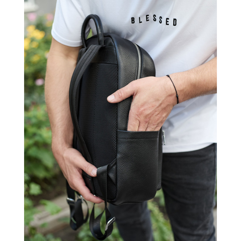 Міський чоловічий рюкзак із натуральної шкіри 41х30х17, наплічна сумка для ноутбука та документів, чорний
