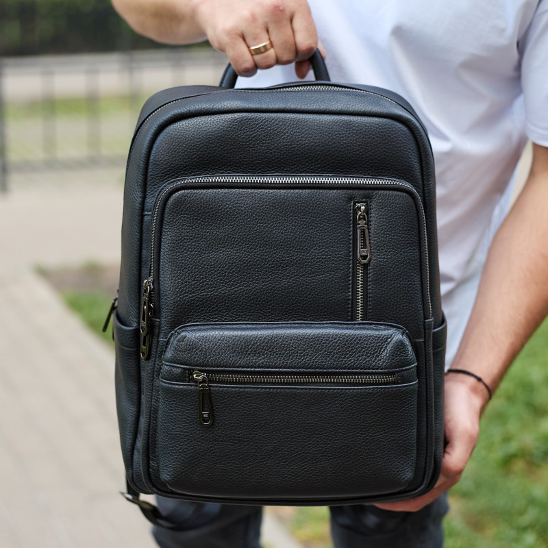 Міський чоловічий рюкзак із натуральної шкіри 40х30х18, наплічник для роботи та подорожей, чорний