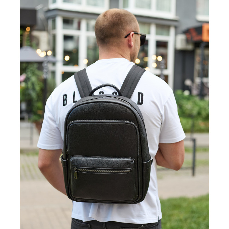 Чоловічий шкіряний рюкзак 41х31х16, універсальний міський наплічник для роботи та поїздок, офісна чоловіча сумка, чорний