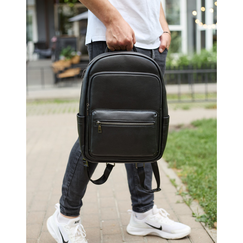 Чоловічий шкіряний рюкзак 41х31х16, універсальний міський наплічник для роботи та поїздок, офісна чоловіча сумка, чорний