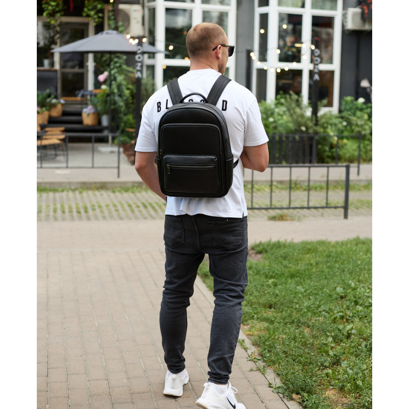 Чоловічий шкіряний рюкзак 41х31х16, універсальний міський наплічник для роботи та поїздок, офісна чоловіча сумка, чорний