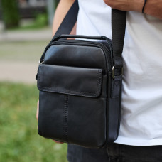 Чоловіча шкіряна сумка, барсетка з натуральної шкіри 23х18х8, сумочка для чоловіків, чорна