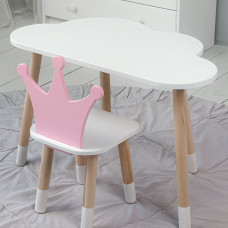 Стіл біле хмаринка 46х70х40 і стільчик корона рожевий 26.5х26х25, стіл та стілець в дитячу