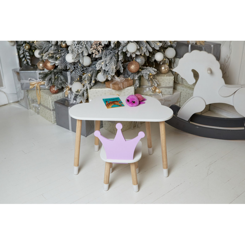 Білий столик хмарка 46х70х40 та стільчик корона фіолетовий 26.5х26х25, набір меблів для дитини стіл та стілець