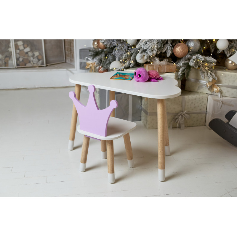 Білий столик хмарка 46х70х40 та стільчик корона фіолетовий 26.5х26х25, набір меблів для дитини стіл та стілець
