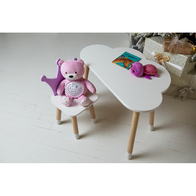 Білий столик хмарка 46х70х40 та стільчик корона фіолетовий 26.5х26х25, набір меблів для дитини стіл та стілець