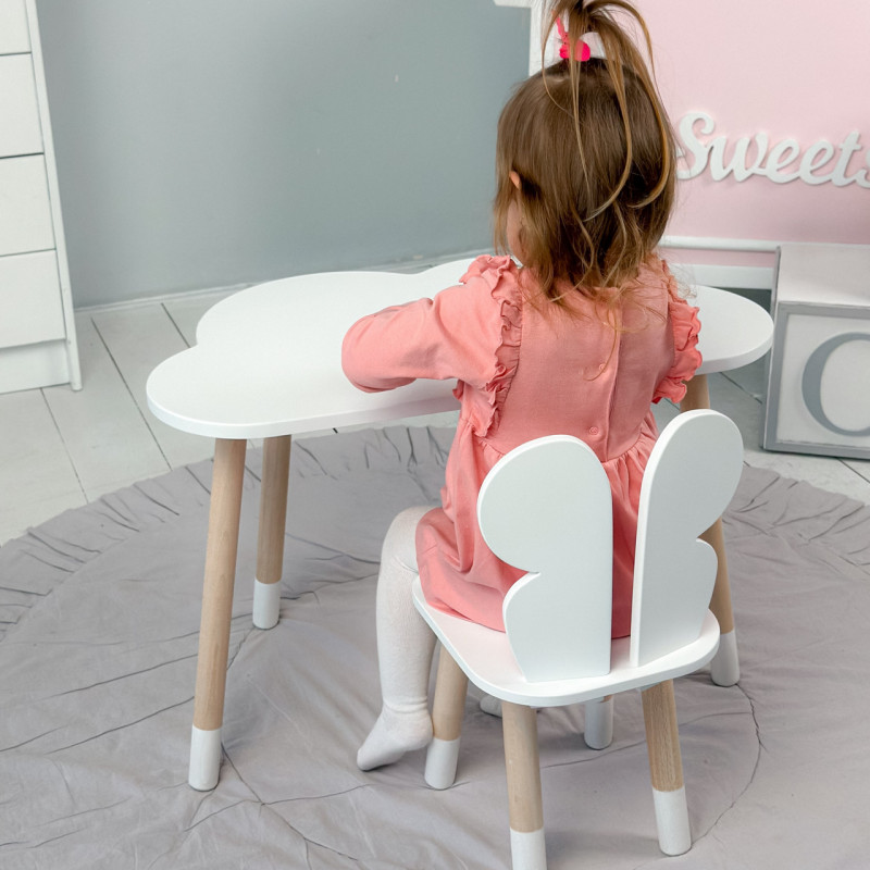 Столик хмаринка 46х70х40 і стільчик метелик 26.5х26х25, стіл та стілець в дитячу, білий