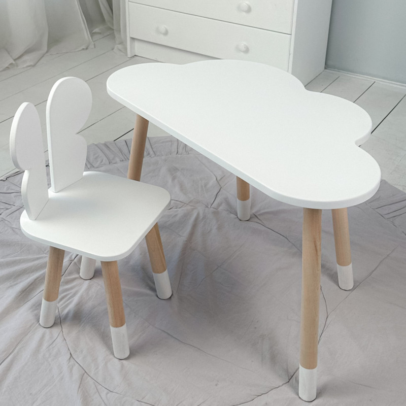 Столик хмаринка 46х70х40 і стільчик метелик 26.5х26х25, стіл та стілець в дитячу, білий