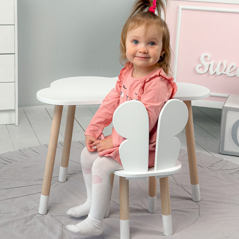 Столик хмаринка 46х70х40 і стільчик метелик 26.5х26х25, стіл та стілець в дитячу, білий