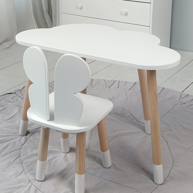 Столик хмаринка 46х70х40 і стільчик метелик 26.5х26х25, стіл та стілець в дитячу, білий