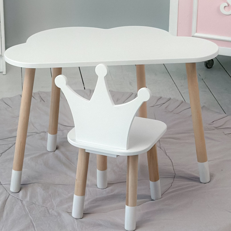 Столик хмаринка 46х70х40 і стільчик корона 26.5х26х25, стіл та стілець в дитячу, білий