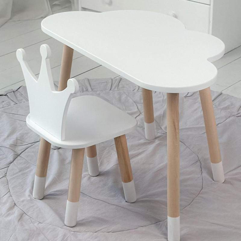 Столик хмаринка 46х70х40 і стільчик корона 26.5х26х25, стіл та стілець в дитячу, білий