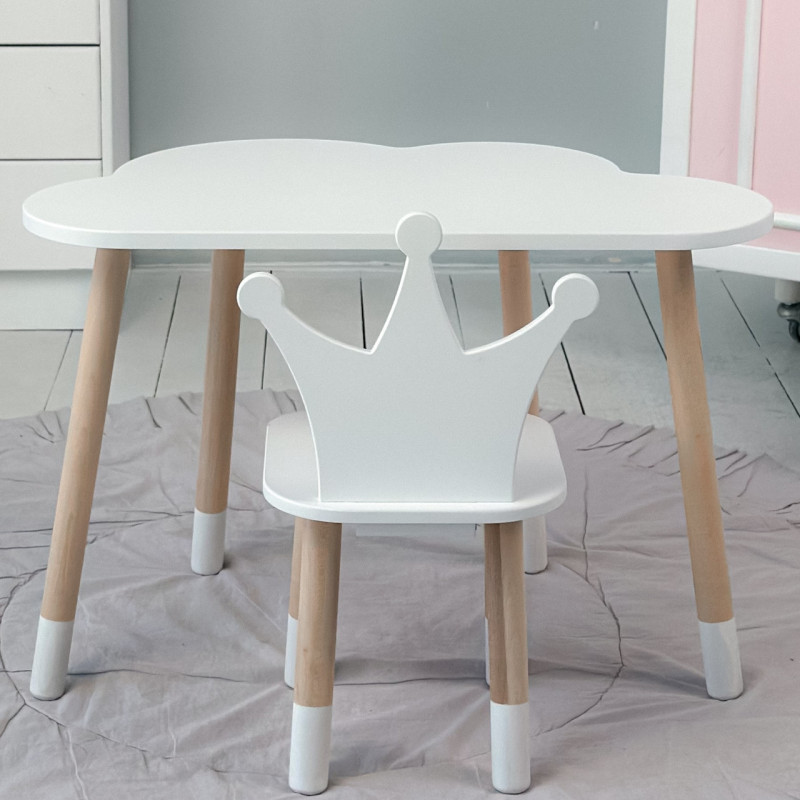 Столик хмаринка 46х70х40 і стільчик корона 26.5х26х25, стіл та стілець в дитячу, білий