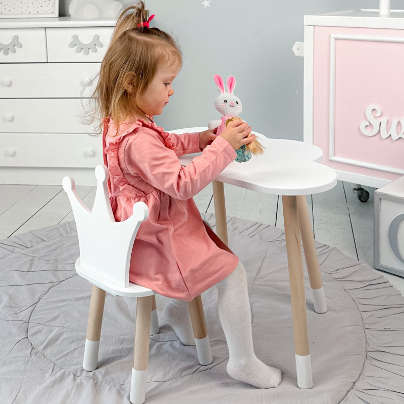 Столик хмаринка 46х70х40 і стільчик корона 26.5х26х25, стіл та стілець в дитячу, білий