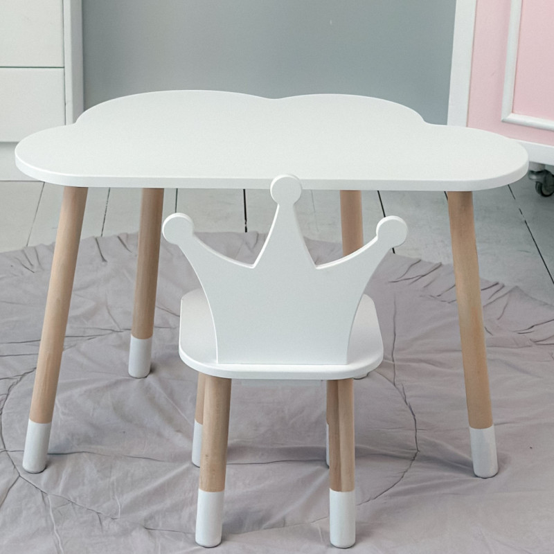 Столик хмаринка 46х70х40 і стільчик корона 26.5х26х25, стіл та стілець в дитячу, білий