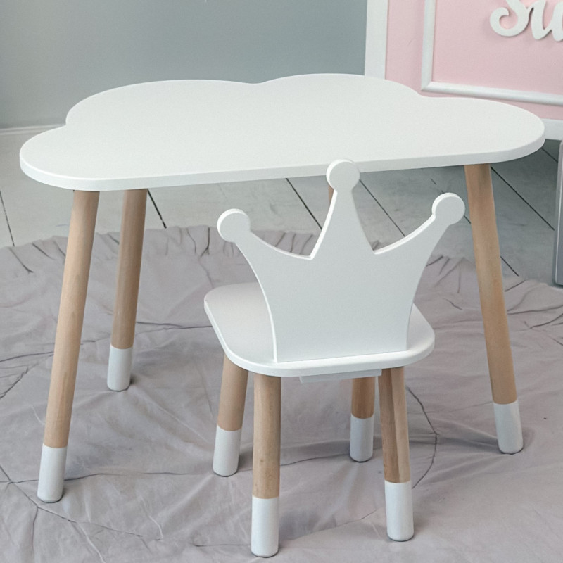 Столик хмаринка 46х70х40 і стільчик корона 26.5х26х25, стіл та стілець в дитячу, білий