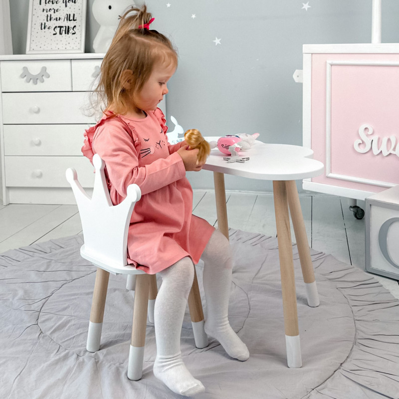 Столик хмаринка 46х70х40 і стільчик корона 26.5х26х25, стіл та стілець в дитячу, білий