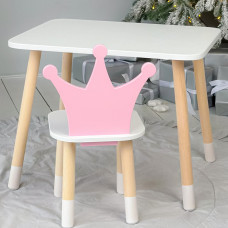 Стіл в дитячу кімнату 46х60х45 і стілець корона 26.5х26х25, столик та стільчик для дівчинки, рожевий з білим