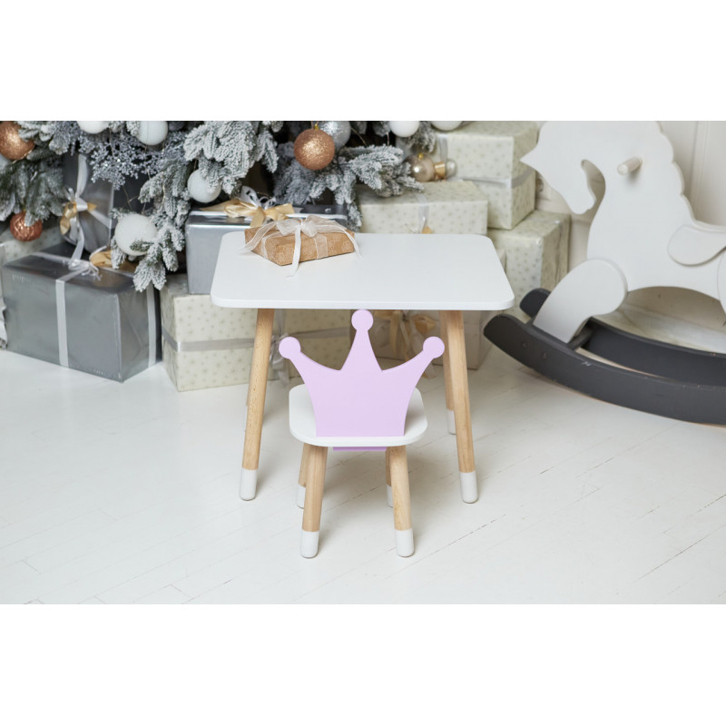 Дитячий стіл 46х60х45 і стілець корона 26.5х26х25, столик та стільчик для дівчачої кімнати, фіолетовий з білим