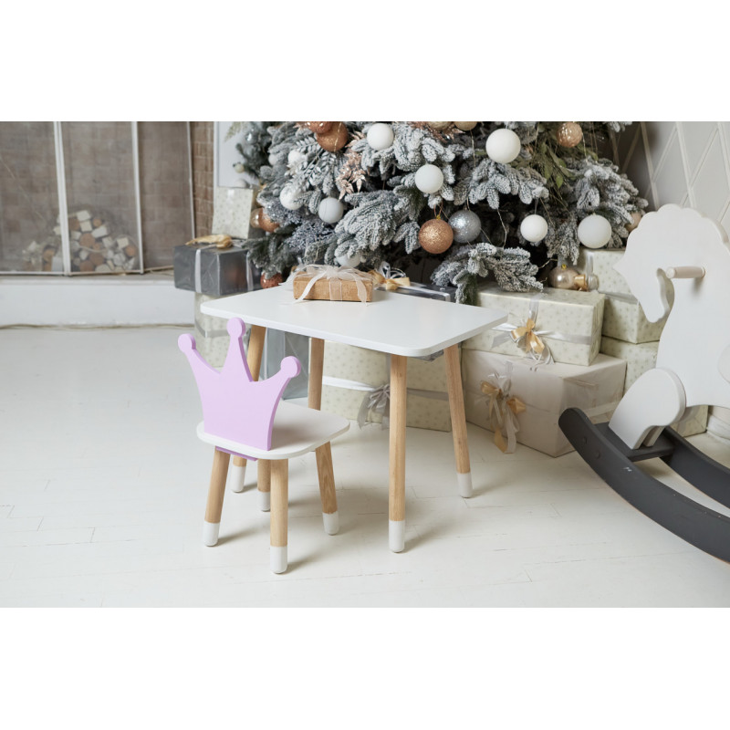 Дитячий стіл 46х60х45 і стілець корона 26.5х26х25, столик та стільчик для дівчачої кімнати, фіолетовий з білим