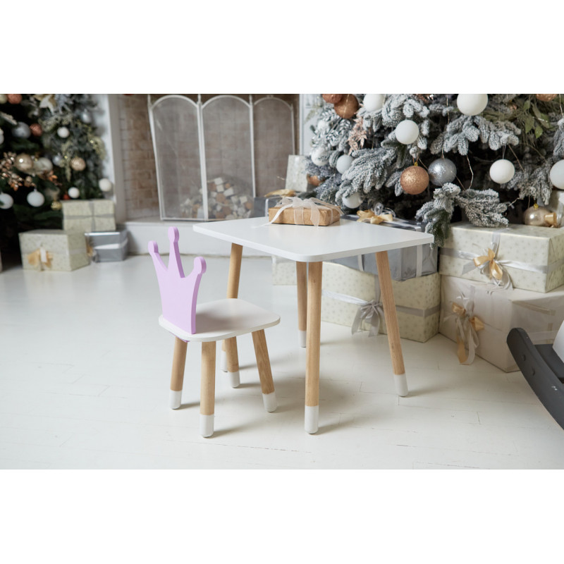 Дитячий стіл 46х60х45 і стілець корона 26.5х26х25, столик та стільчик для дівчачої кімнати, фіолетовий з білим